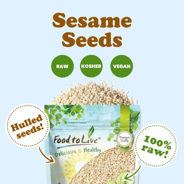 Hulled Sesame Seeds, 8 Pounds ? Non-GMO Verified, Whole Raw White Sesame Seeds, Kosher and Vegan, Unroasted, Bulk Sesame. High in Magnesium, Iron, and Calcium. Perfect for Tahini Paste - Image 5