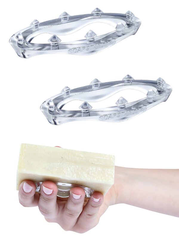 SoapStandle Bar Soap Gripper No Goo or Mess Soap Holder for Bath and Showers - Made from Post-Consumer Plastic, Handy, 2-Pack, Clear