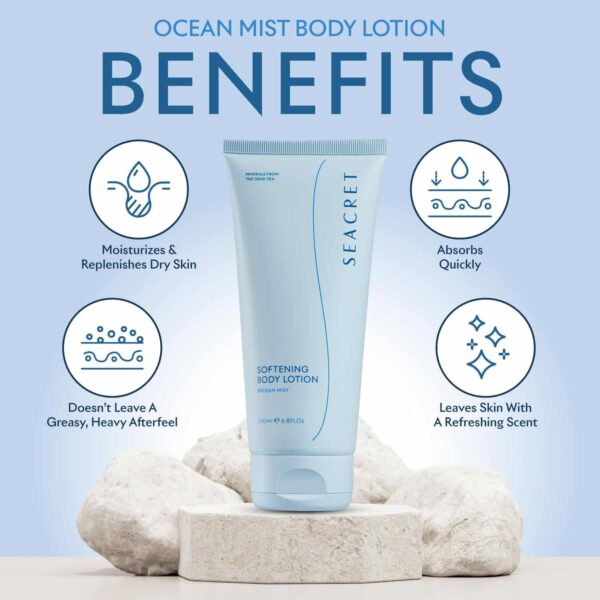 SEACRET OCEAN MIST BODY LOTION: Daily Moisturizing Lotion with Dead Sea Minerals, Chamomile, Avocado Oil, Aloe Vera, Vitamin A & E for All Skin Types, 6.8 Oz - Image 5