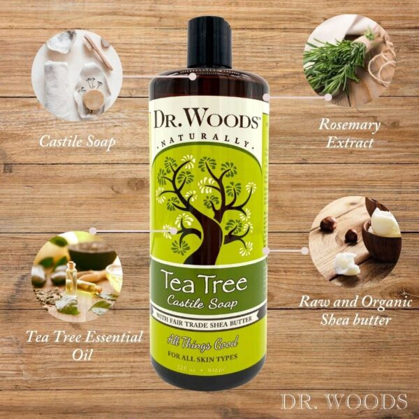 Dr. Woods Pure Tea Tree Liquid Castile Soap with Organic Shea Butter, 32 Ounce (Pack of 2) - Image 4