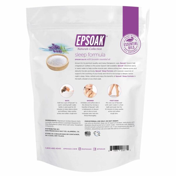 Epsoak Epsom Salt 2 lb. Magnesium Sulfate USP. (Qty. 1 x 2lb. Bag), Lavender Sleep Formula, Resealable Epsom Salt Bag, Made in The USA, Cruelty-Free Certified - Image 2