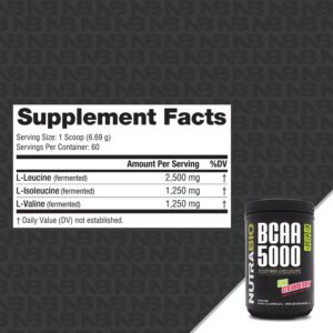 NutraBio BCAA 5000 Powder - Vegan Fermented BCAAs - Supports Lean Muscle Growth, Recovery, Endurance - Zero Fat, Sugar, and Carbs - 60 Servings - Kiwi Strawberry - Image 2