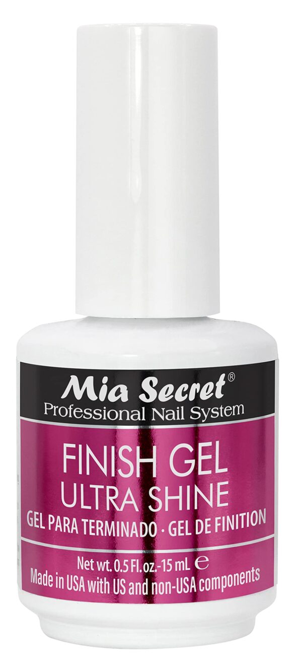 Mia Secret UV Finish gel top coat for gel or acrylic 15 ml - No wipe clear top gel for nails - High gloss top coat for artificial nails