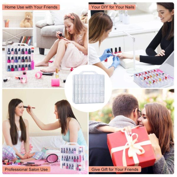 SUBAY Portable Nail Polish Organizer, Clear Double Side Nail Polish Holder,Gel Nail Storage for 48 Bottles with 6 Adjustable Dividers in Each Side Space Saver - Image 7