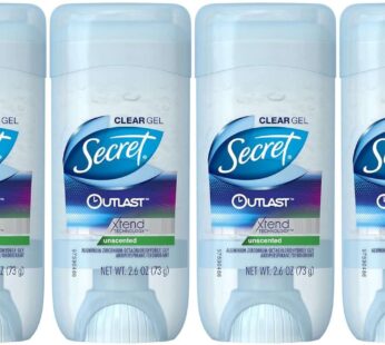 Secret Outlast Xtend Antiperspirant Deodorant, Clear Gel, Unscented, 2.6 Ounce (Pack of 4)