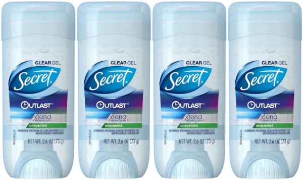 Secret Outlast Xtend Antiperspirant Deodorant, Clear Gel, Unscented, 2.6 Ounce (Pack of 4)