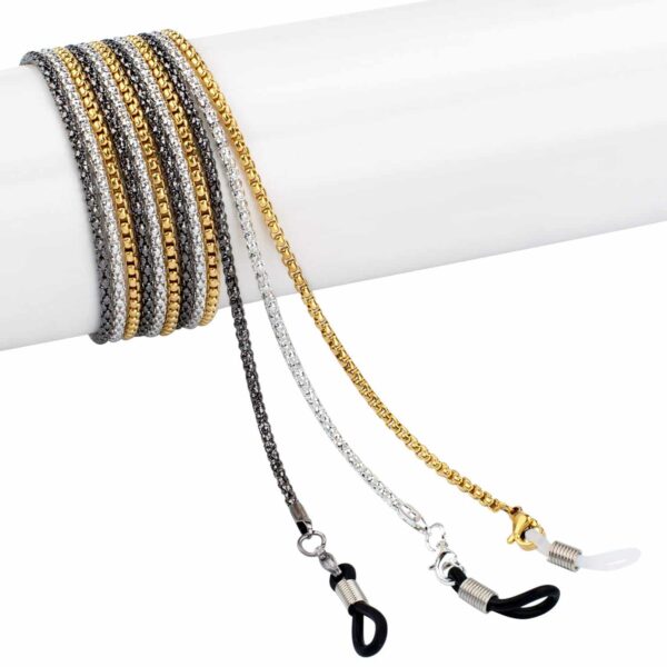 Whaline 3 Pieces Eyeglasses Chain Sunglass Neck Strap Holder with 6 Pcs Adjustable Rubber Ends Connectors (Silver Golden Black) - Image 3