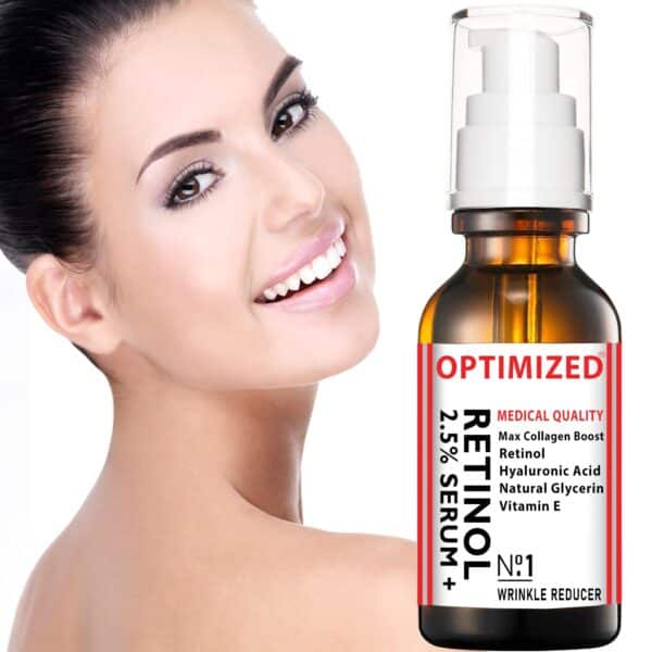 Retinol Serum 2.5% with Hyaluronic Acid, Glycerin, Vitamin E - Reduce Wrinkles, Fine Lines, Even Skin Tone, Sun Spots, Age Spots - Boost Collagen Production 1 fl oz - OPTIMIZED LAB Guaranteed - Image 4