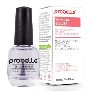 Probelle Top Coat Sealer, Quick Dry Nail Polish Top Coat, High Shine Glossy Nail Finish, Instantly Forms Clear Barrier For Enamel Protection, Fast Dry Manicure, Long Lasting Results, 0.5 fl oz/ 15 mL - Image 1