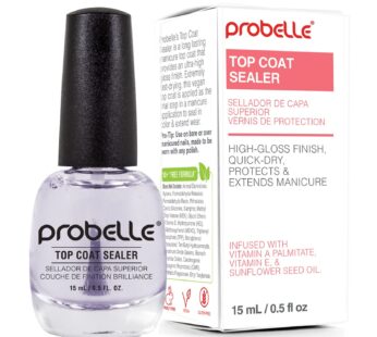 Probelle Top Coat Sealer, Quick Dry Nail Polish Top Coat, High Shine Glossy Nail Finish, Instantly Forms Clear Barrier For Enamel Protection, Fast Dry Manicure, Long Lasting Results, 0.5 fl oz/ 15 mL