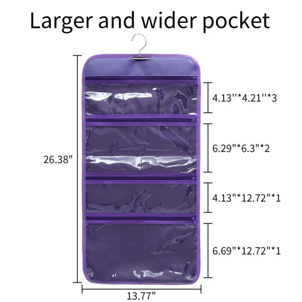 Wodison Foldable Clear Hanging Travel Toiletry Bag Cosmetic Organizer Storage (Purple) - Image 2