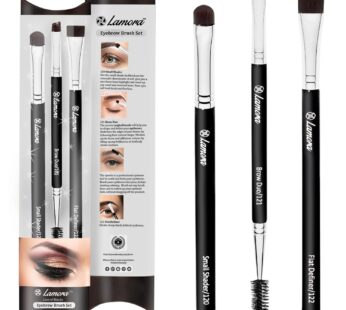 Eyebrow Brush – Duo Eye Brow Spoolie – Angled Eyeshadow Eyeliner – Precision Flat Definer – Small Shader – 3 Piece Makeup Brush Set – Cruelty Free Synthetic Bristles