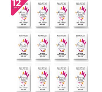Bodipure All-In-1 Moisturizing Hand Mask | Keratin & Vitamin E Hand Mask for Dry Cracked Hands | Natural Moisturizing Gloves Formula | Strengthen Nails & Repair Hands | 12 Pairs