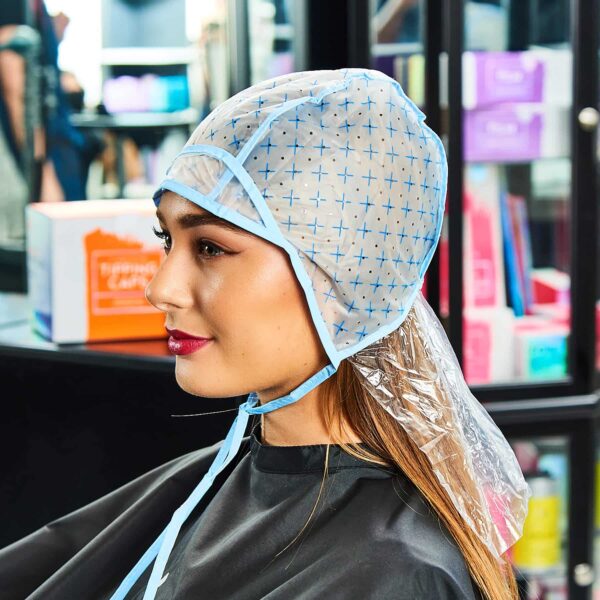 Colortrak 48 Disposable Caps with 4 Needles Kit for Tipping, Hair Color and Highlighting, Lined Cap with Neck Protector Minimizes Color Bleeding, Pull-Out Visor Protects Face - Blue - Image 2