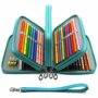 YOUSHARES 72 Slots Pencil Case - PU Leather Handy Multi-layer Large Zipper Pen Bag with Handle Strap for Colored/Watercolor Pencil (Turquoise)