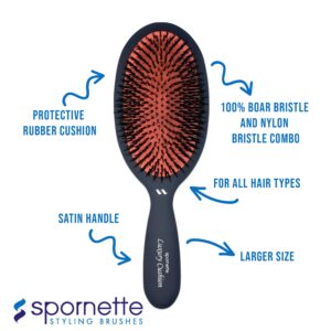 Spornette Large Luxury Cushion Boar And Nylon Bristle Oval Hair Brush (#LX-1) With A Soft Satin No-slip Handle Best Used For Styling, Smoothing All Hair Types, Wigs And Extensions for Women And Men - Image 6