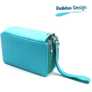 YOUSHARES 72 Slots Pencil Case - PU Leather Handy Multi-layer Large Zipper Pen Bag with Handle Strap for Colored/Watercolor Pencil (Turquoise) - Image 6