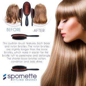 Spornette Large Luxury Cushion Boar And Nylon Bristle Oval Hair Brush (#LX-1) With A Soft Satin No-slip Handle Best Used For Styling, Smoothing All Hair Types, Wigs And Extensions for Women And Men - Image 7