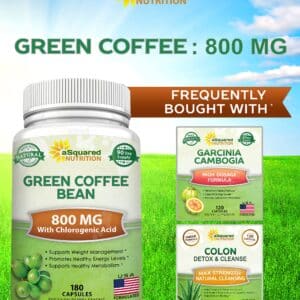 aSquared Nutrition Natural Green Coffee Bean Formula-180 Capsules-Max Strength GCA Antioxidant Cleanse for Pure Weight Loss, 800mg per Pill-Chlorogenic Acid-1600mg Daily Supplement, Healthy Fat Burner - Image 4