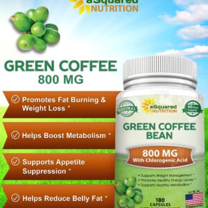 aSquared Nutrition Natural Green Coffee Bean Formula-180 Capsules-Max Strength GCA Antioxidant Cleanse for Pure Weight Loss, 800mg per Pill-Chlorogenic Acid-1600mg Daily Supplement, Healthy Fat Burner - Image 2