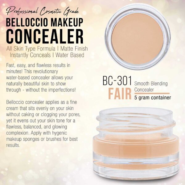 Belloccio High Definition Fair Shade Makeup Concealer 5 gram Jar - Conceal Imperfections, Hide Blemishes, Dark Under Eye Circles, Cosmetic Cream - Use Under Airbrush Foundation - Image 2